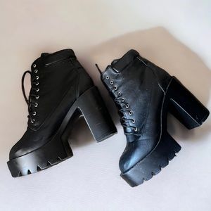 Black Lace Up Platform Ankle Boots
